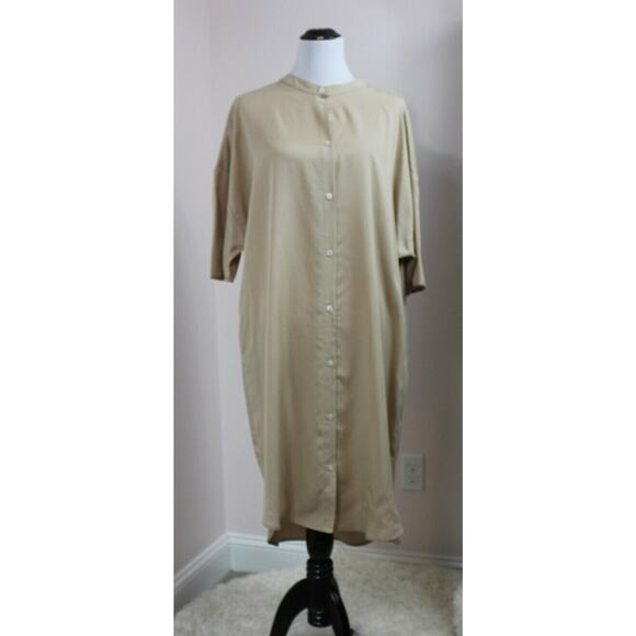 A PART OF THE ART Sz S Small Warm Sand Flow Dress Lyocell Shirtdress NWT - Picture 3 of 10